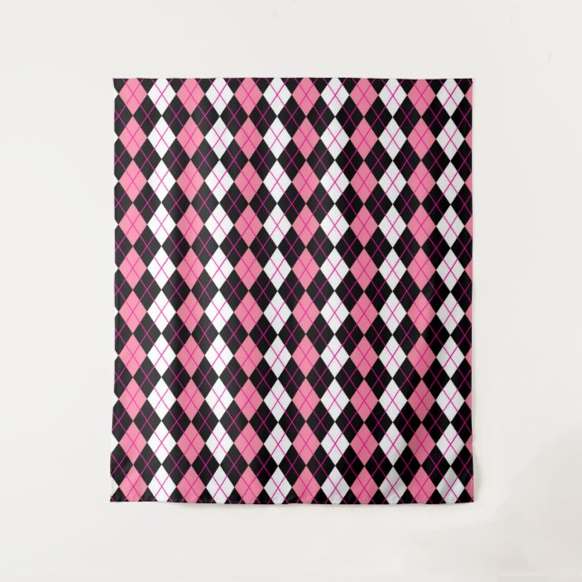 Tapete De Parede Design de Diamante de Argyle Branco-Rosa (Frente)