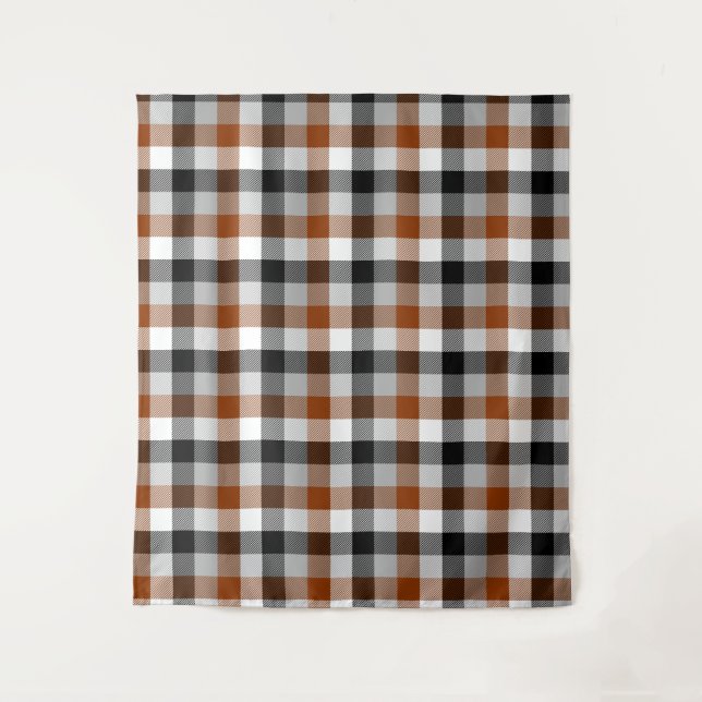Tapete De Parede Design de Gingham Preto-Castanho (Frente)