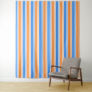 Tapete De Parede Design de Listras Verticais Laranja Azul Branco  