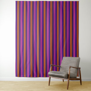 Tapete De Parede Design de Listras Verticais Laranja Azul Rosa