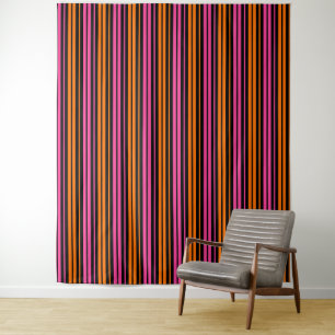 Tapete De Parede Design de Listras Verticais Laranja Preto Rosa