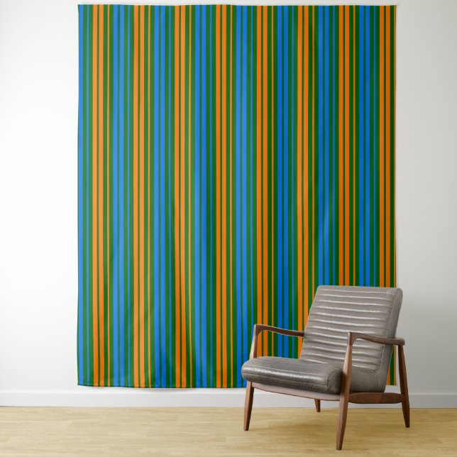 Tapete De Parede Design de Listras Verticais Laranja Verde Azul   (In Situ)