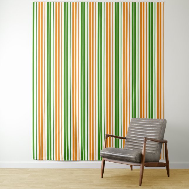 Tapete De Parede Design de Listras Verticais Laranja Verde Branco   (In Situ)
