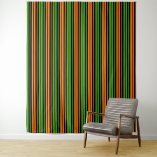 Tapete De Parede Design de Listras Verticais Laranja Verde Preto