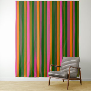 Tapete De Parede Design de Listras Verticais Laranja Verde Rosa  
