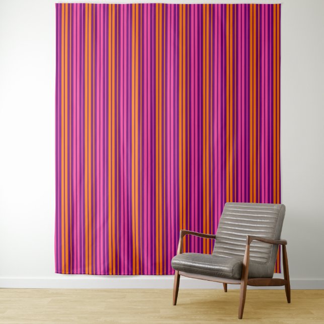 Tapete De Parede Design de Listras Verticais Roxo Rosa Laranja   (In Situ)
