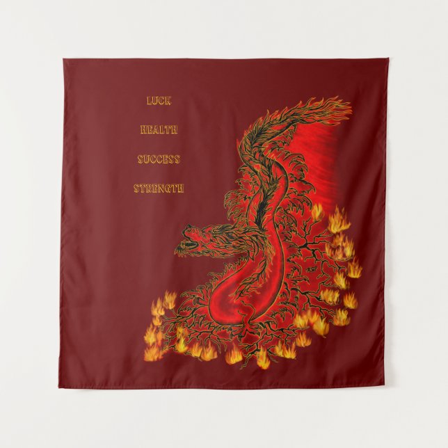 Tapete De Parede Design de ouro e vermelho do Dragão da China (Frente)