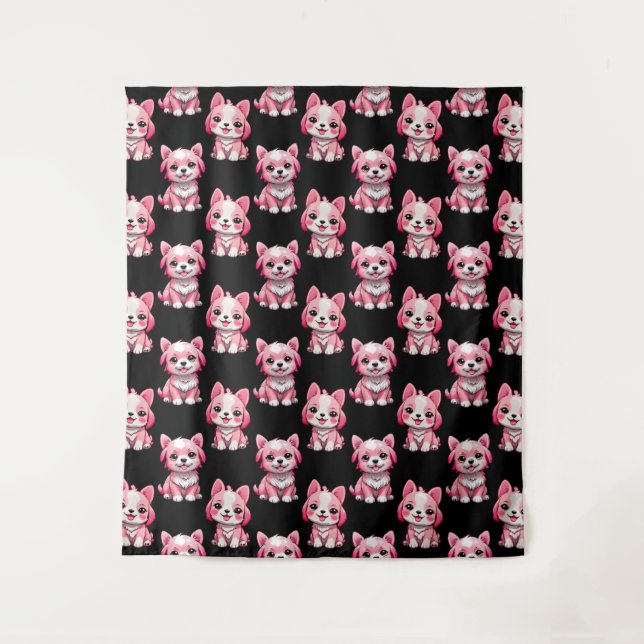 Tapete De Parede Design de Padrão de Cachorro Rosa - Preto (Frente)