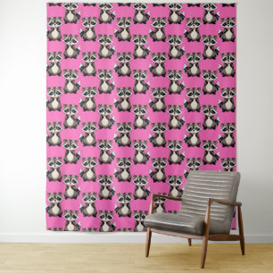 Tapete De Parede Design de padrão de guaxinim rosa