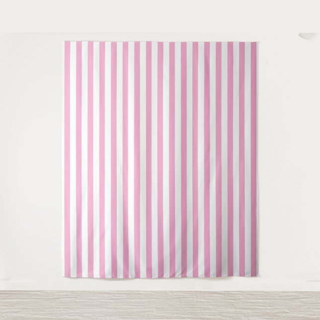 Tapete De Parede Design de padrão de listra vertical rosa branco (Frente)