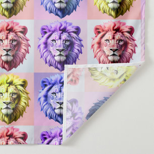 Tapete De Parede Design de padrão xadrez cabeça de leão cor pastel