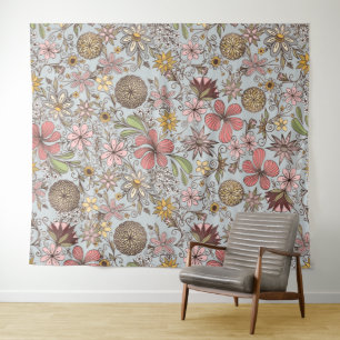 Tapete De Parede Design de Portas Florais Cor-de-Rosa Rosa,