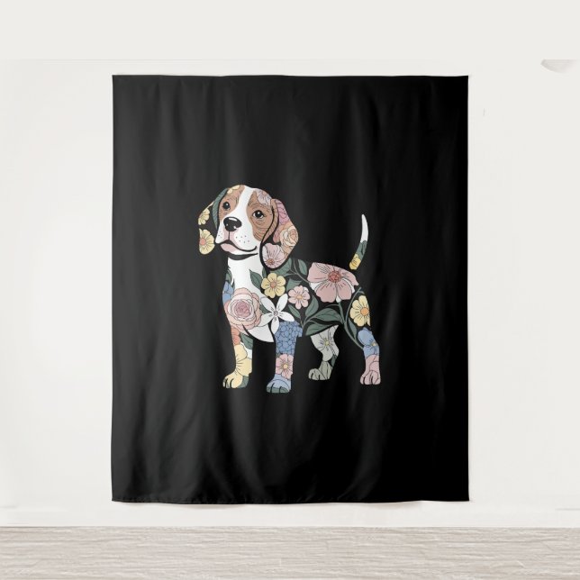 Tapete De Parede Design de Silhueta de Beagle Florido (Frente)