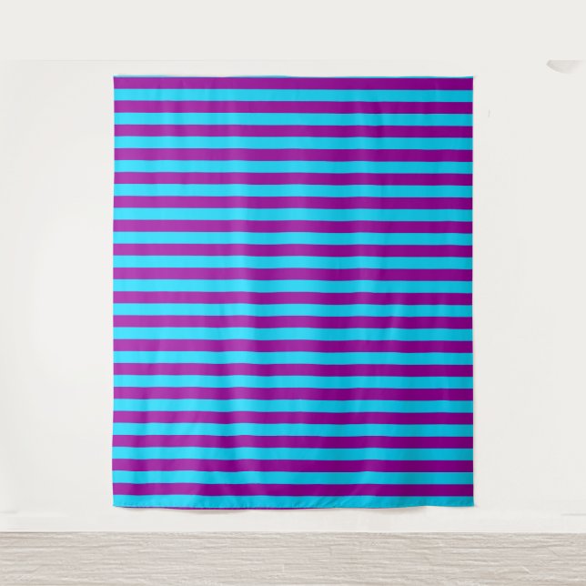 Tapete De Parede Design de Stripes Azul e Púrpura (Frente)