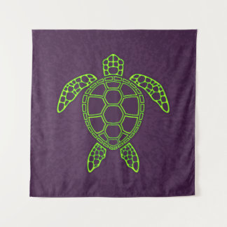 Tapete De Parede Design de Tartaruga do Mar Neon Verde