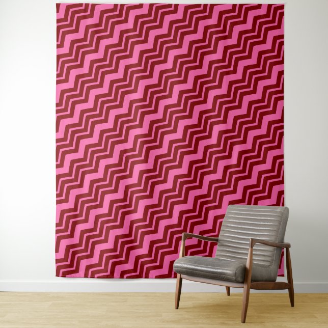 Tapete De Parede Design de Ziguezague Chevron Vermelho Marrom Rosa  (In Situ)