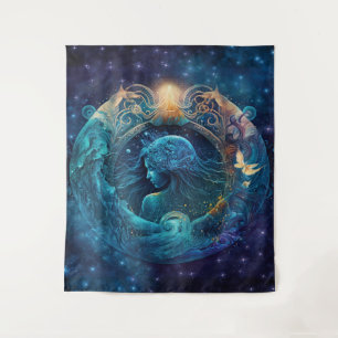 Tapete De Parede Design em Aquarela do Signo de Água - Aquário