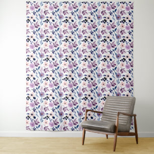 Tapete De Parede Design Floral Delicado com Folhas de Lavanda Azul