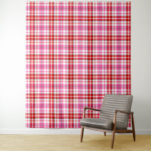 Tapete De Parede Design Xadrez Escocês Branco Vermelho Rosa