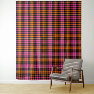 Tapete De Parede Design Xadrez Escocês Laranja Rosa Preto