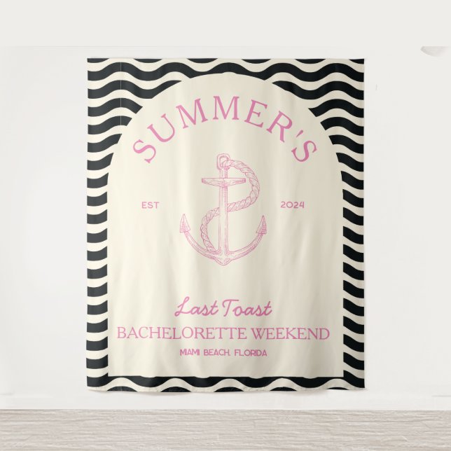 Tapete De Parede Despedida de Solteira Tropical Rosa Retro Moderno  (Frente)