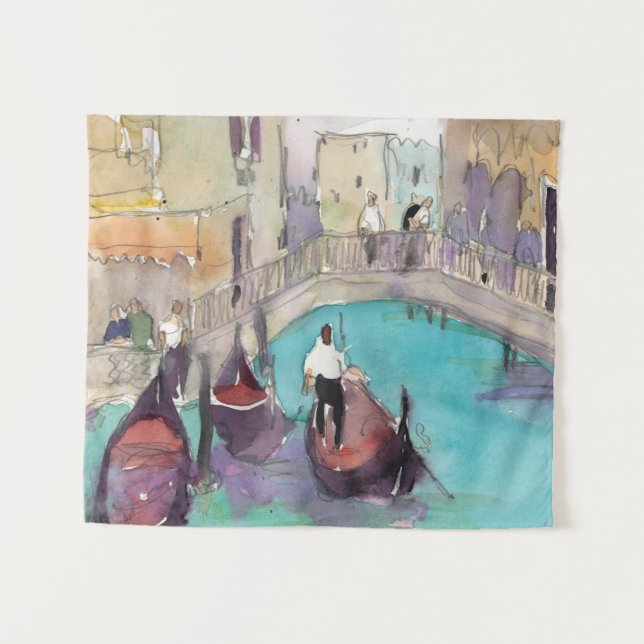 Tapete De Parede Destinos | Watercolor Venice Gondola Ride (Frente (Horizontal))