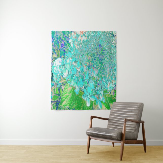 Tapete De Parede Detalhe de Hortênsia Elegante Aqua e Verde Limelig (In Situ)