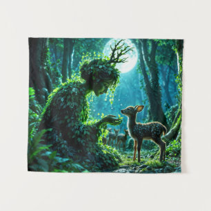Tapete De Parede Deusa da floresta fantasia e arte de cervo gentil