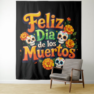 Tapete De Parede Dia das Morte Doces Caveiras Coloridas Calendulas
