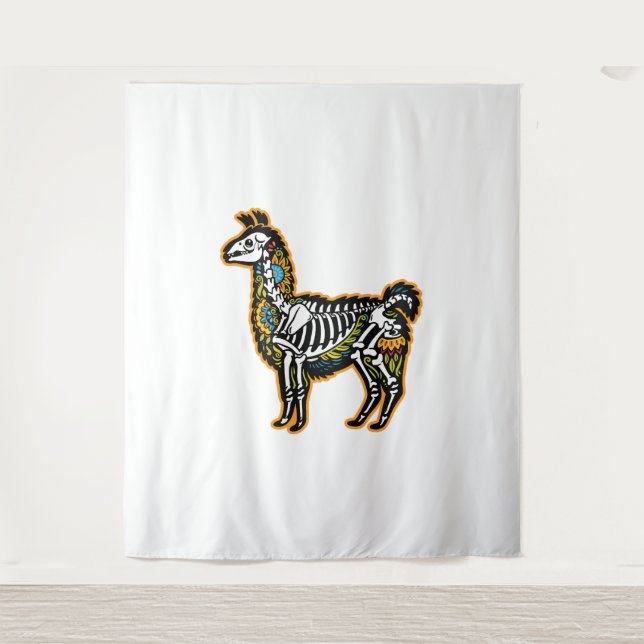 Tapete De Parede Dia de as Bruxas engraçado Llama Skeleton - (Frente)