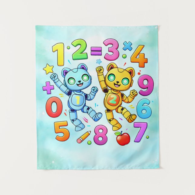 Tapete De Parede Dia do Número Design de Animais Matemáticos Fofos (Frente)
