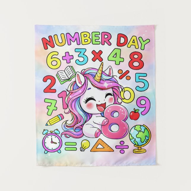 Tapete De Parede Dia do Número Unicórnio Matemática Números Design (Frente)