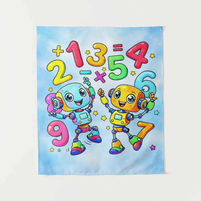 Tapete De Parede Dia dos Números Robôs Matemáticos Fofos Design (Frente)