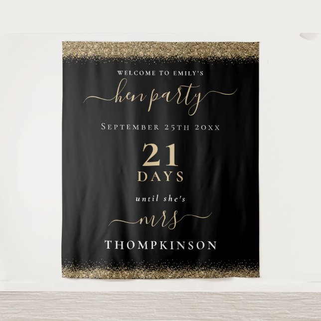 Tapete De Parede Dias de Glitter Dourado Casamento Bem-vinda à Fest (Frente)