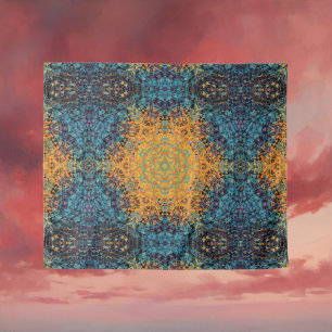 Tapete De Parede Digital Mandala Amarelo Azul e Vermelho