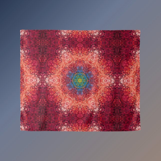 Tapete De Parede Digital Mandala Laranja Azul e Vermelho (Criador carregado)