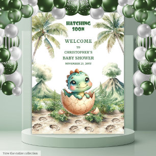 Tapete De Parede Dinossauro Bonito Atacando Banner de Chá de fralda