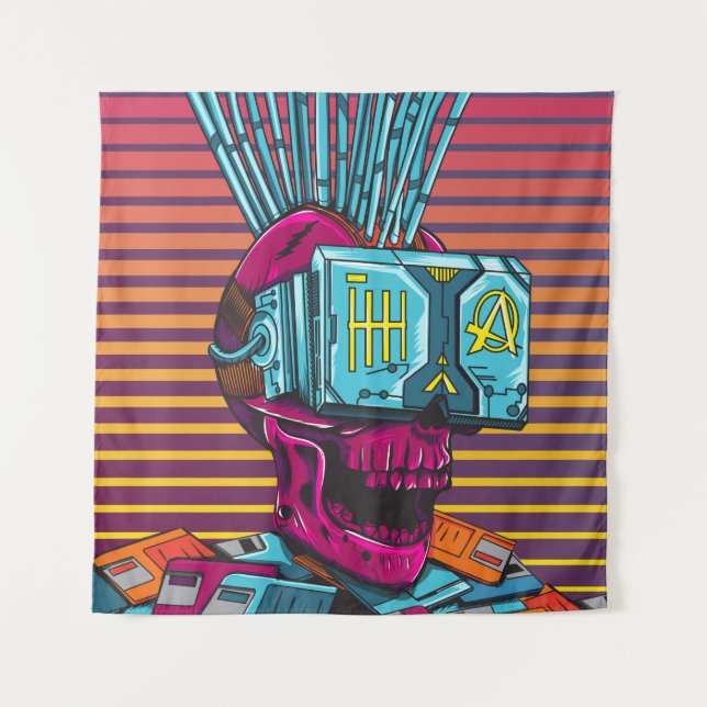 Tapete De Parede Disquete Cyberpunk de Realidade Virtual CyberSkull (Frente)