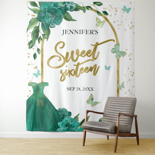 Tapete De Parede Doce 16 Butterflys Emerald Green Gown (In Situ)