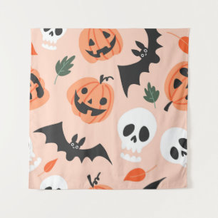 Tapete De Parede Dodles de Halloween, abóboras, padrão de morcegos.