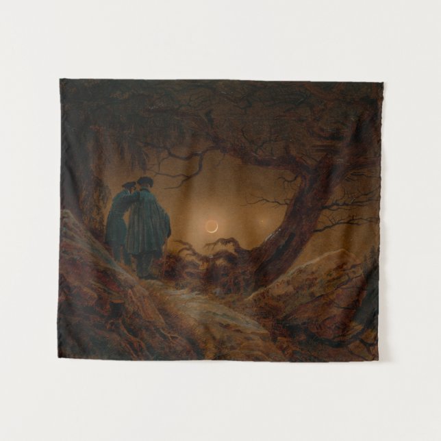 Tapete De Parede Dois Amigos Masculinos Contemplando a Lua à Noite (Frente (Horizontal))