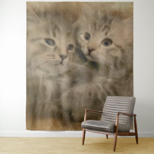 Tapete De Parede Dois Gatinhos De Cinza Cortada Em Aquarela