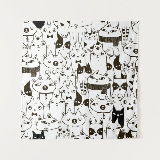 Tapete De Parede Doodle funny cats seamless pattern.  (Frente)