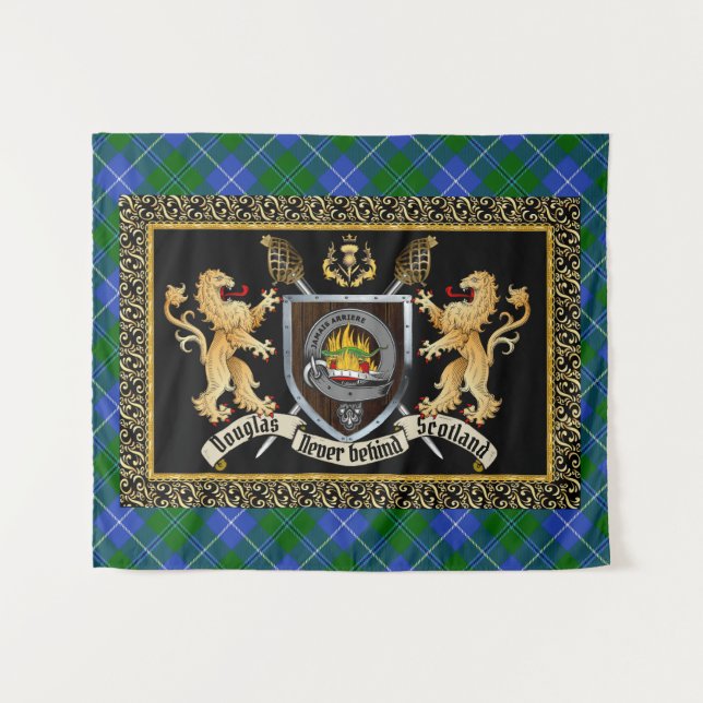 Tapete De Parede Douglas Clan Crachá & Motto com Leões (Frente (Horizontal))