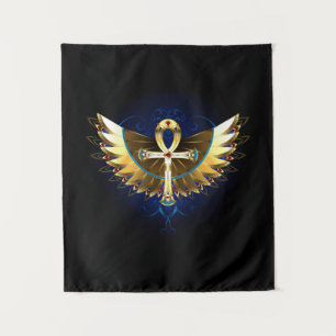 Tapete De Parede Dourada Ankh com Asas