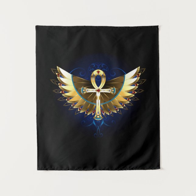 Tapete De Parede Dourada Ankh com Asas (Frente)