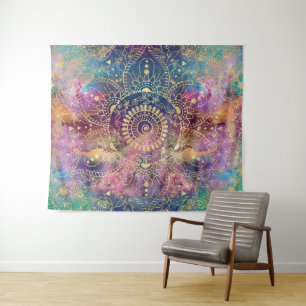 Tapete De Parede Dourada aquarela e nebula mandala