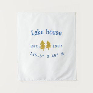 Tapete De Parede Dourada árvore azul lake house adiciona coordenada