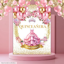 Tapete De Parede Dourada Celebração Rosa do Fundo Tiara Quinceañera