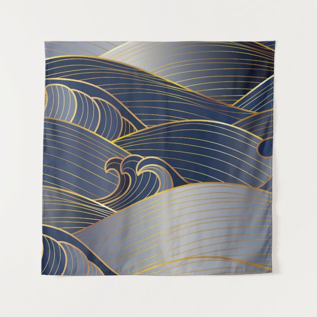 Tapete De Parede Dourada Wave Lines, Abstrato Vintage. (Frente)